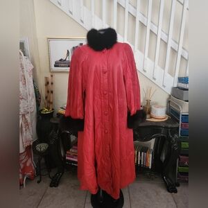 Vintage Leather long coat with fur size L